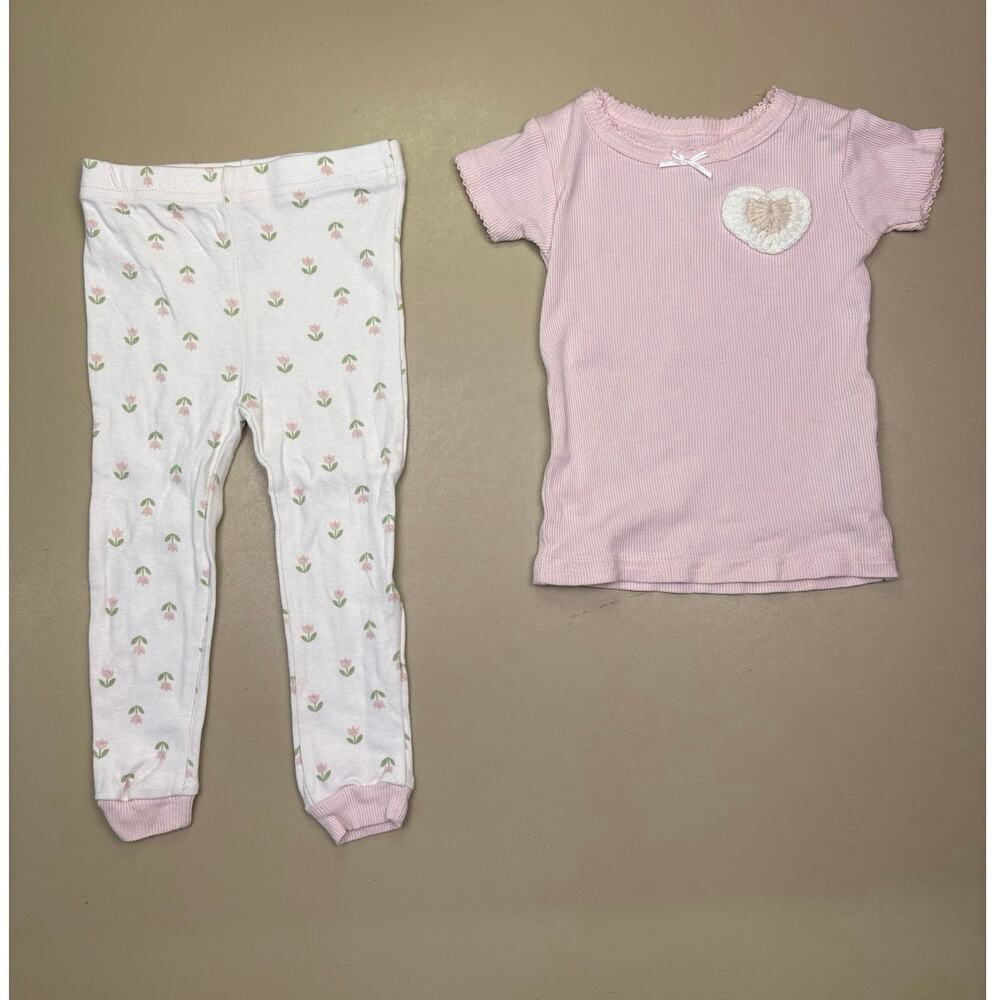 Toddler Girls Snug 2 Piece Pajama Set 24M Pink Ribbed Top Floral Pants EUC